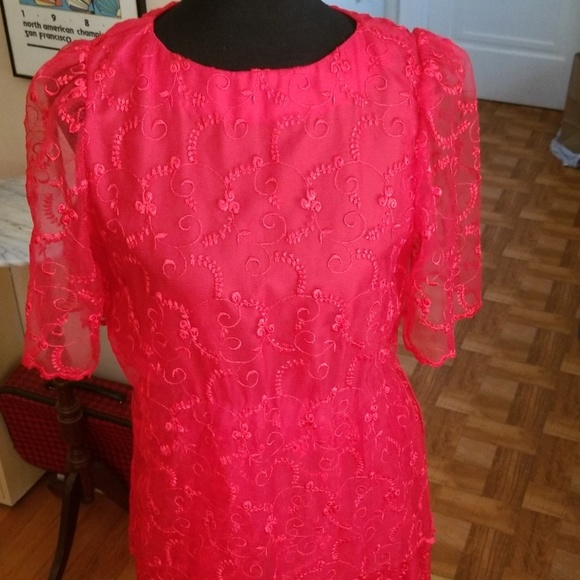 VTG Handmade 60s/70s Boho Red Chiffon Dress - Picture 3 of 8